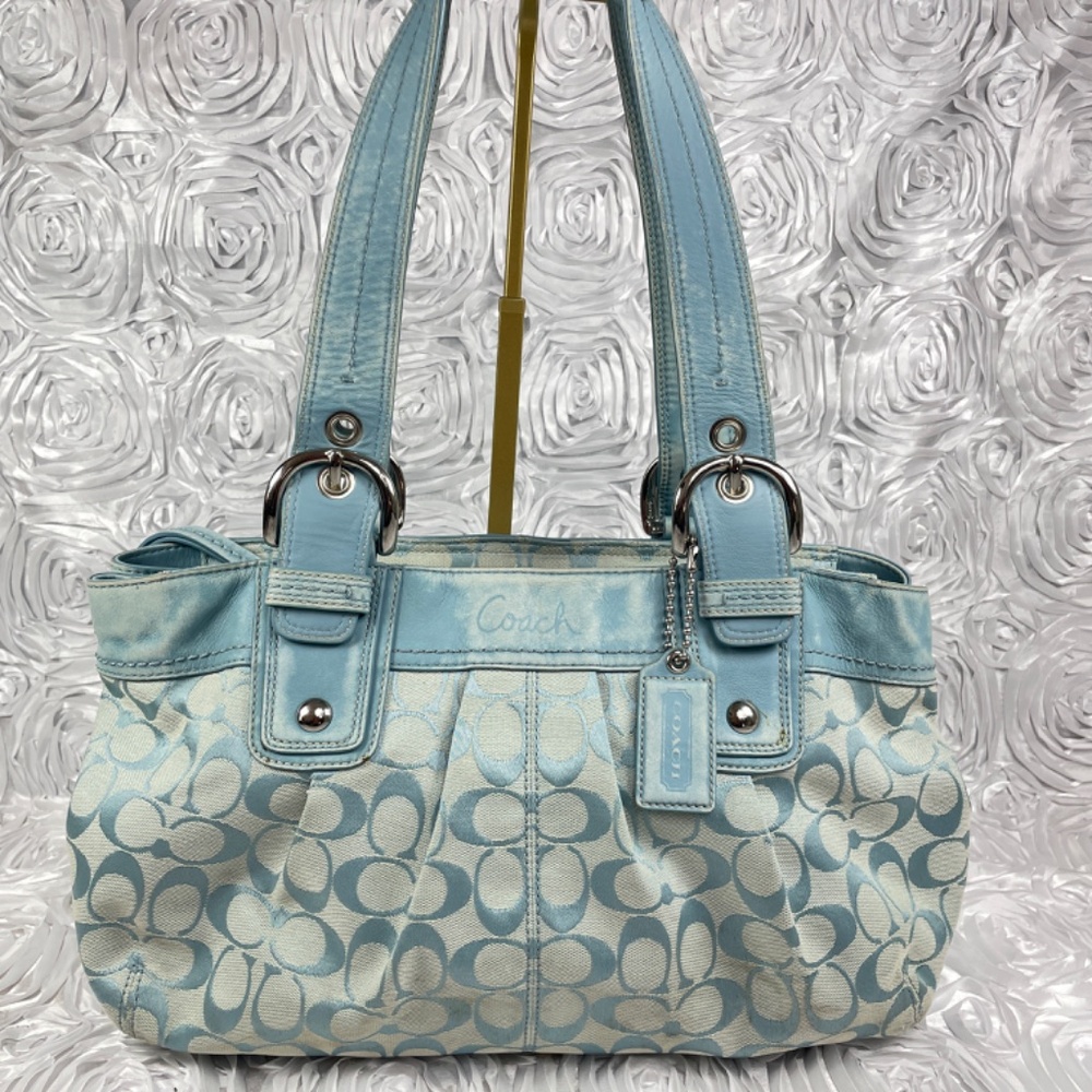 Coach F13742 Lt. Blue Soho Pleated Jacquard Tote, GUC